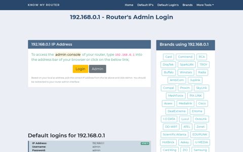 192.168.0.l - Router's Admin Login - Know My Router