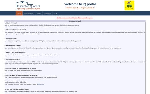 Welcome to IQ portal - Inspection Quarters - BSNL