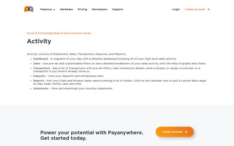 Payanywhere Inside Activity section. | Payanywhere