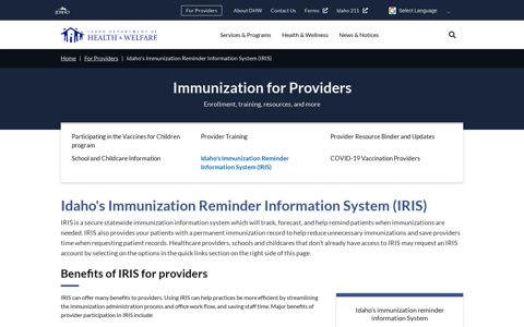 Idaho's Immunization Reminder Information System (IRIS ...