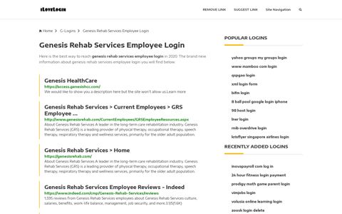 Genesis Rehab Services Employee Login ❤️ One Click Access