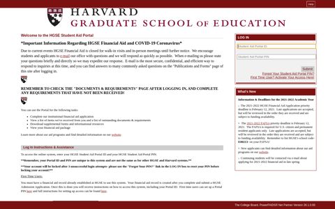 (HGSE Student Aid Portal) Student Log In