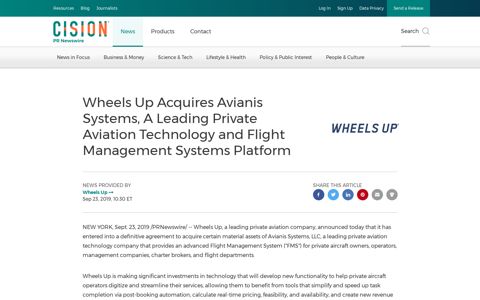 Wheels Up Acquires Avianis Systems, A Leading Private ...