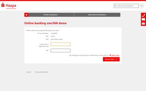 Online banking smsTAN demo - Haspa