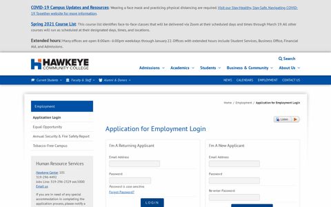 Application for Employment Login - Hawkeye Community ...