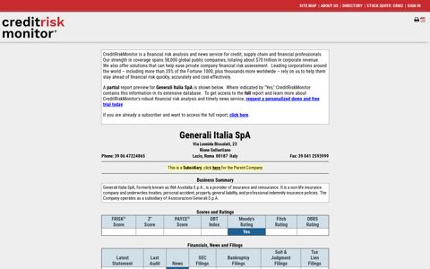 Commercial Credit Report for Generali Italia SpA ... - Sign In