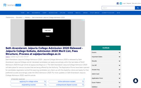 Seth Anandaram Jaipuria College Admission 2020 Released ...