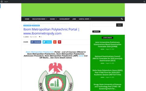 Ibom Metropolitan Polytechnic Portal - IMP Official Portal