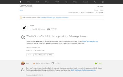 What is "idmsa" in link to this support s… - Apple Community