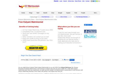 Kalyani Matrimony Sites - 123-Matrimonials.com