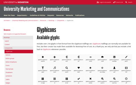 Glyphicons - Bootstrap - University of Houston