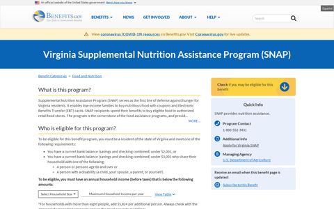 Virginia Supplemental Nutrition Assistance Program (SNAP ...
