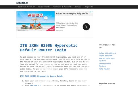 ZTE ZXHN H298N Hyperoptic Default Router Login