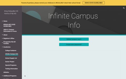 King Kekaulike HS: Home of Nā Ali'i - Infinite Campus Info
