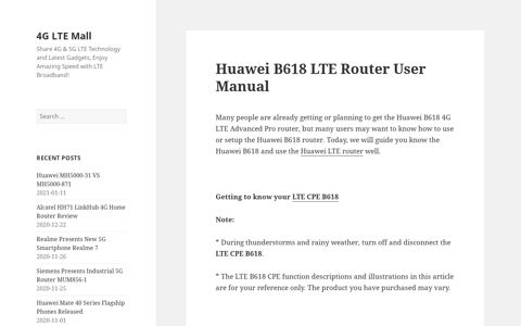 Huawei LTE CPE B618 WiFi Router User Manual - 4G LTE Mall