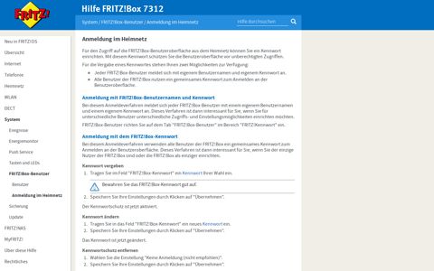 Hilfe FRITZ!Box 7312 - Anmeldung im Heimnetz
