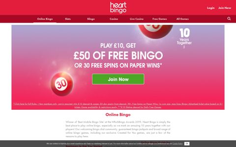 Online Bingo - Play £10, Get £50 of Free Bingo | Heart Bingo