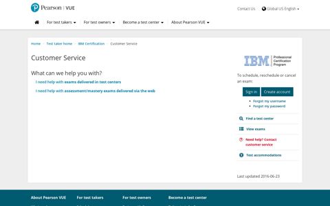 Customer Service :: IBM Certification - Pearson VUE