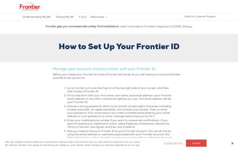 Customer Support - How to Create Your Frontier ID | Frontier