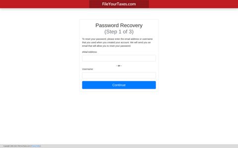 Password Recovery Step 1 of 3 - FileYourTaxes.com : Login