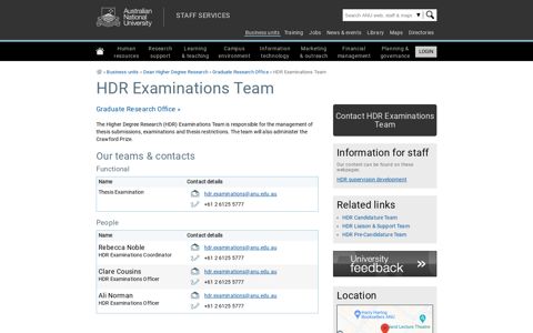 HDR Examinations Team - Staff Services - ANU