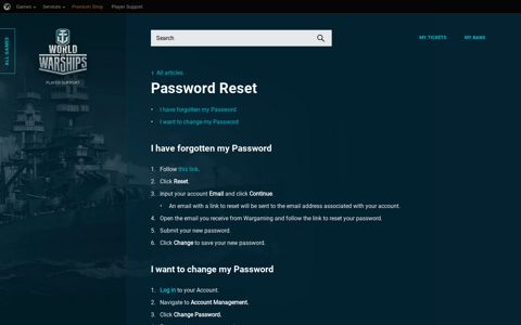Password Reset | World of Warships - Wargaming