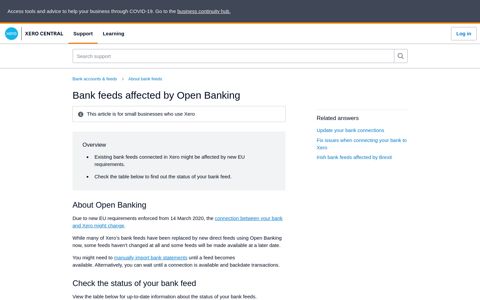 Bank feeds affected by Open Banking - Xero Central