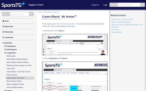 Games Played - By Season | Support Centre - SportsTG Support