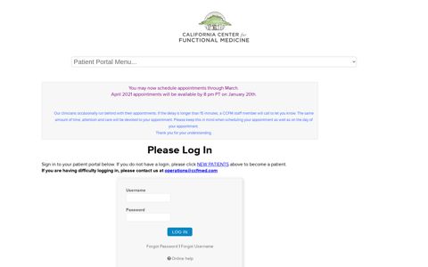 California Center for Functional Medicine's Patient Portal