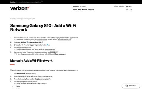 Samsung Galaxy S10 - Add a Wi-Fi Network | Verizon
