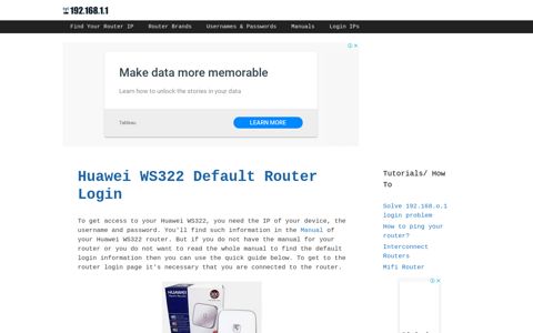 Huawei WS322 - Default login IP, default username & password