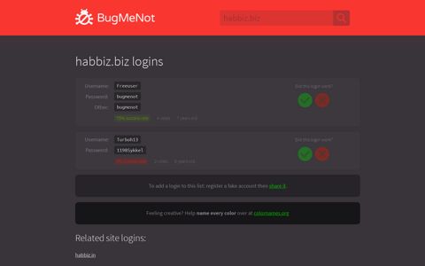 habbiz.biz passwords - BugMeNot