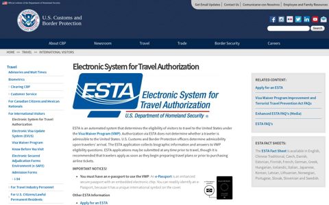 Electronic System for Travel Authorization | U.S. Customs and ...