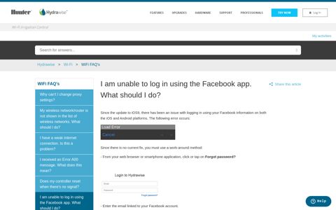 I am unable to log in using the Facebook app. What should I ...