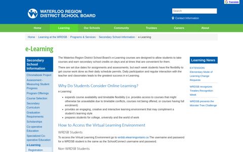 e-Learning - Waterloo Region District School Board (Waterloo ...
