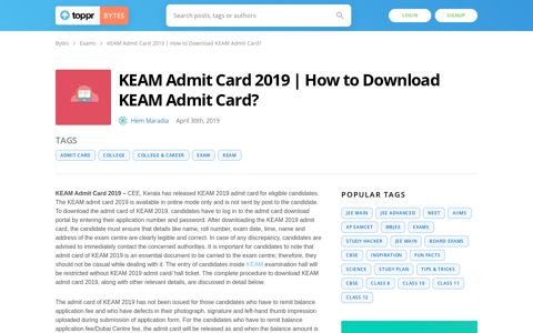 KEAM Admit Card 2019 - All You Need To Know! - Toppr