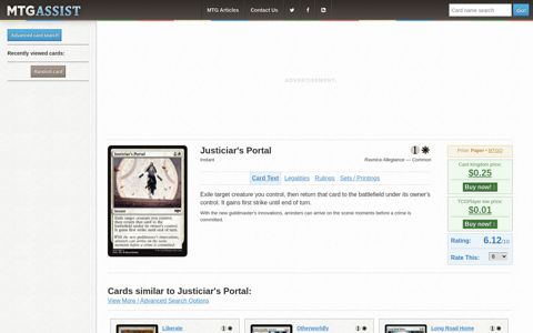 Justiciar's Portal • Instant (Ravnica Allegiance) - MTG Assist