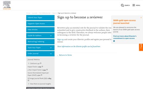 Sign up to become a reviewer - News - Elsevier