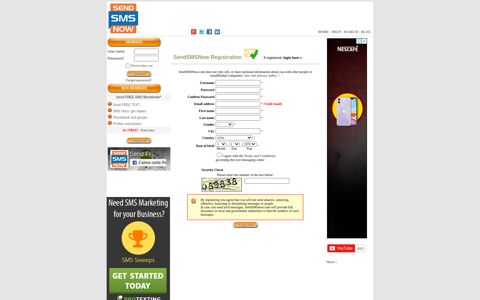 Register, Username, First name, Country, Free SMS