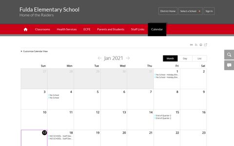 Fulda Elementary School / Calendar - Fulda Public School