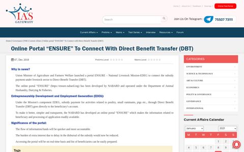 Online portal “ENSURE” To Connect with Direct Benefit ...