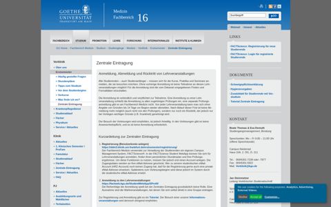 Goethe-Universität — Zentrale Eintragung