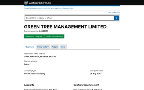 GREEN TREE MANAGEMENT LIMITED - Overview (free ...