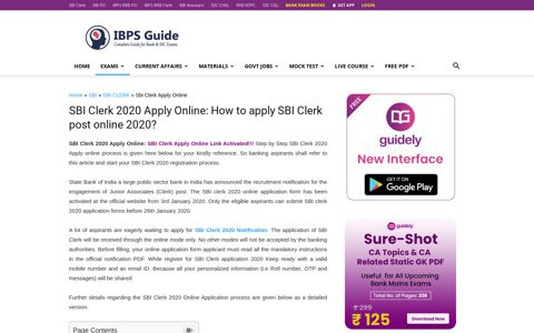 SBI Clerk 2020 Apply Online Link Activated - IBPS Guide