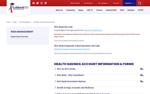 Risk Management / HSA Bank (Health Savings Account)
