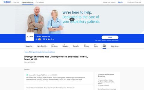 What type of benefits does Lincare provide its employees ...