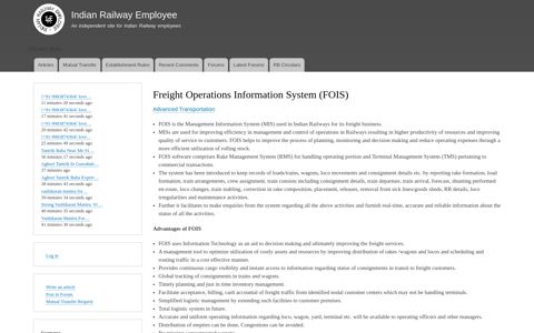 Freight Operations Information System (FOIS) | Indian Railway ...