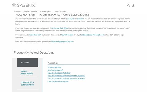 How do I sign in to the Isagenix mobile applications?