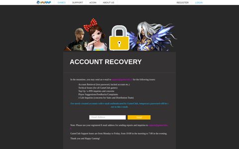 account recovery - Gameclub