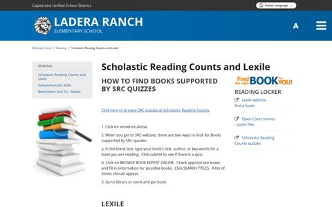 Scholastic Reading Counts and Lexile